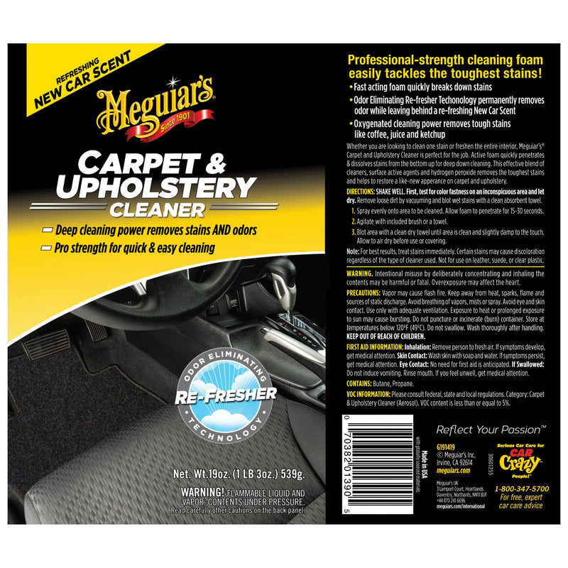 Load image into Gallery viewer, MEGUIARS Cleaners &amp; Protectants Carpet and Upholstery Cleaner Aerosol - 539g
