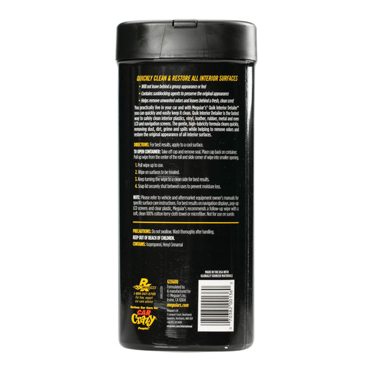 MEGUIARS Cleaners & Protectants Quik Interior Detailer Cleaner Wipes - 25 Pack