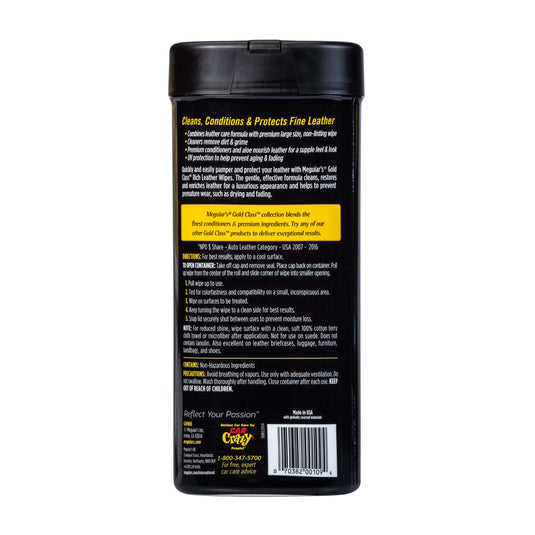 MEGUIARS Leather Care Gold Class Rich Leather Cleaner Conditioner Wipes - 30 Pack