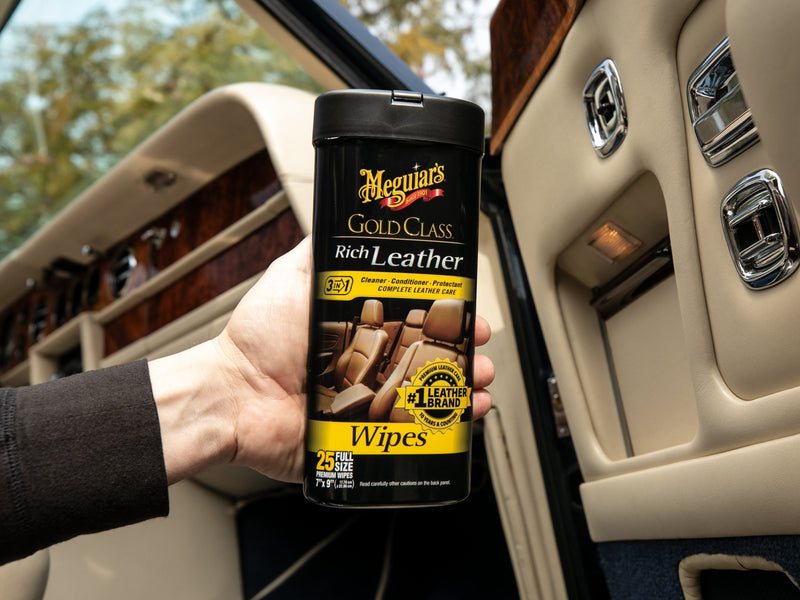 Load image into Gallery viewer, MEGUIARS Leather Care Gold Class Rich Leather Cleaner Conditioner Wipes - 30 Pack
