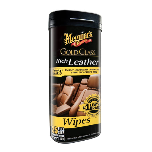MEGUIARS Leather Care Gold Class Rich Leather Cleaner Conditioner Wipes - 30 Pack